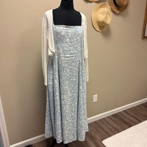 Floral Blue Maxi Dress with White Cardigan